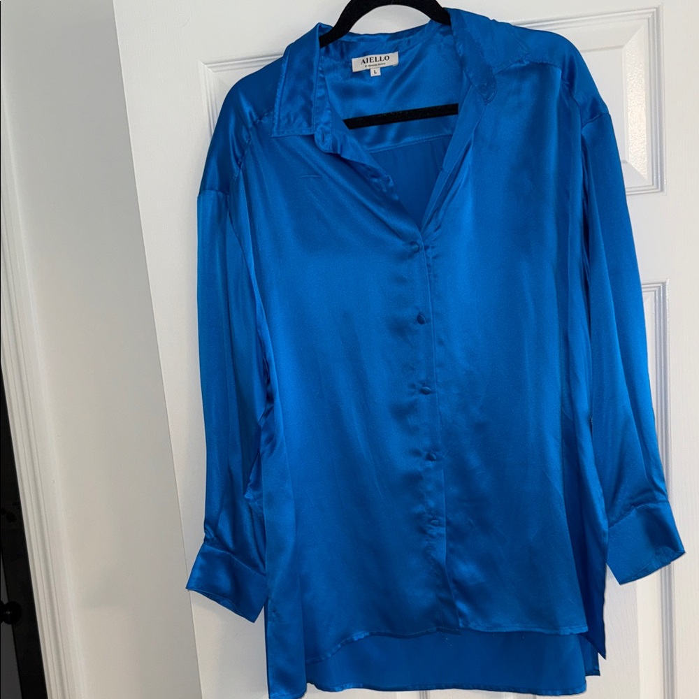 Frankie's Bikinis Vibrant Blue Satin Blouse